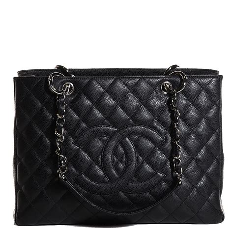 chanel black tote price|chanel quilted shopping tote.